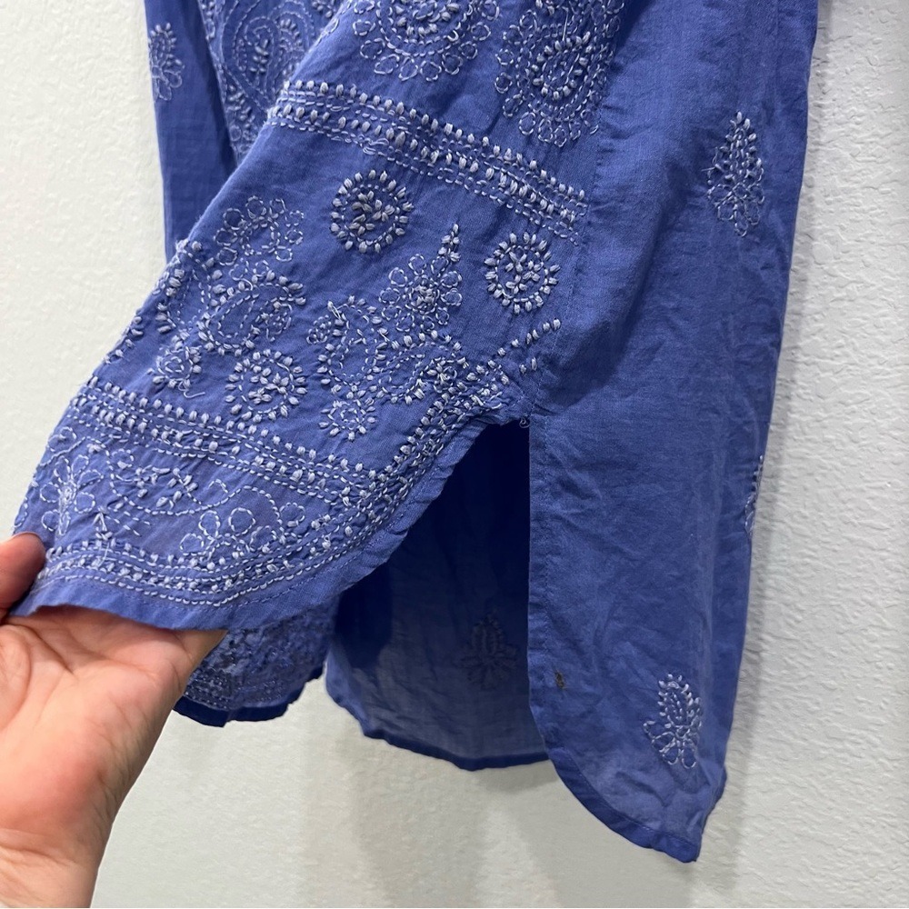Soft Surroundings Lightweight Blue Cotton Embroidered Button-Up Shirt M - Picture 3 of 8